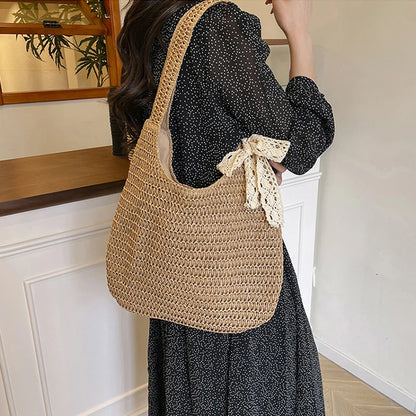 Fashion Rattan Women Shoulder Bags Woven Female Handbags Large Capacity Summer Beach Straw Bags Casual Tote Purses