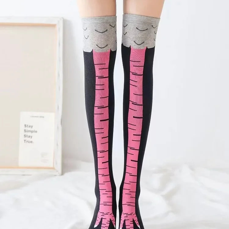 Men Funny 3D Chicken Socks Print Cartoon Cosplay High Flexibility Thigh High Sock Cotton Fashion Thin Toe Feet