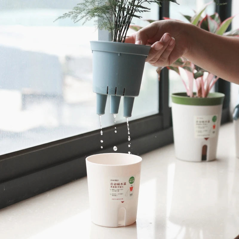 Self Watering Plant Pots Plastic Flowerpot Planter with Drainage Holes Hydroponics Flower Pot Plastic Lazy Automatic Plants Pot