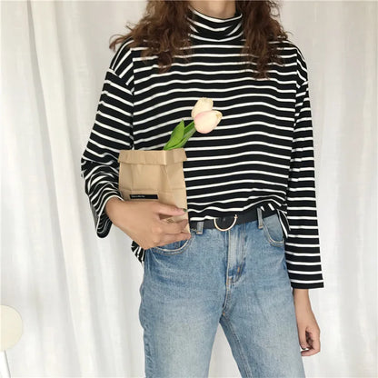 Autumn Long Sleeve Turtleneck Tops Slim Knitted Bottoming T Shirt Korean Fashion Sweater Harajuku Pullover Women Clothing Jumper