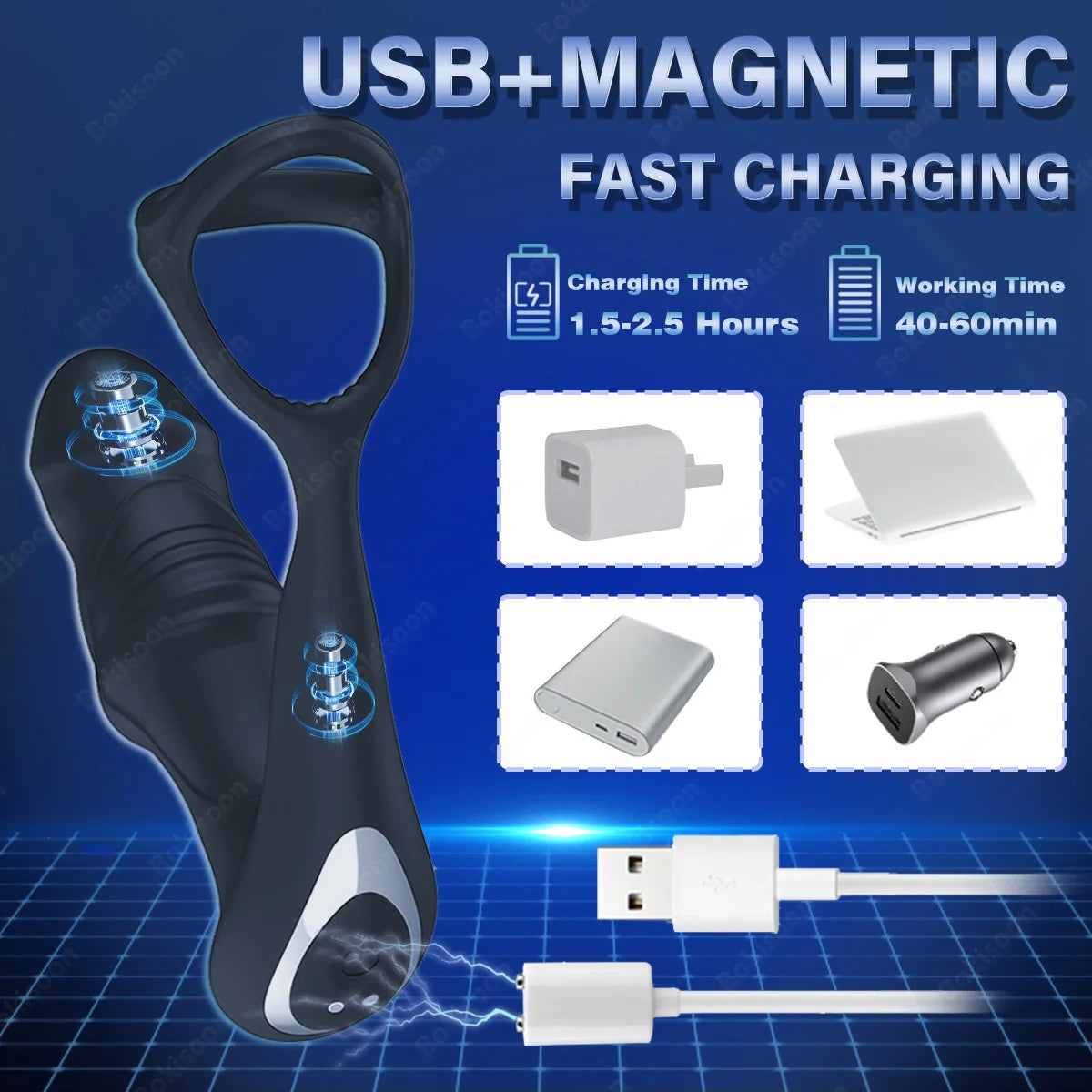 Bokisoon Prostate Massager Anal Vibrator 9 Wiggling Thrusting with Cock Ring Butt Plug Remote Control Sex Toys P Sport Massager