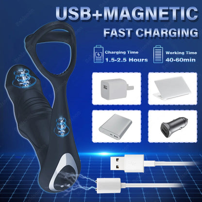 Bokisoon Prostate Massager Anal Vibrator 9 Wiggling Thrusting with Cock Ring Butt Plug Remote Control Sex Toys P Sport Massager