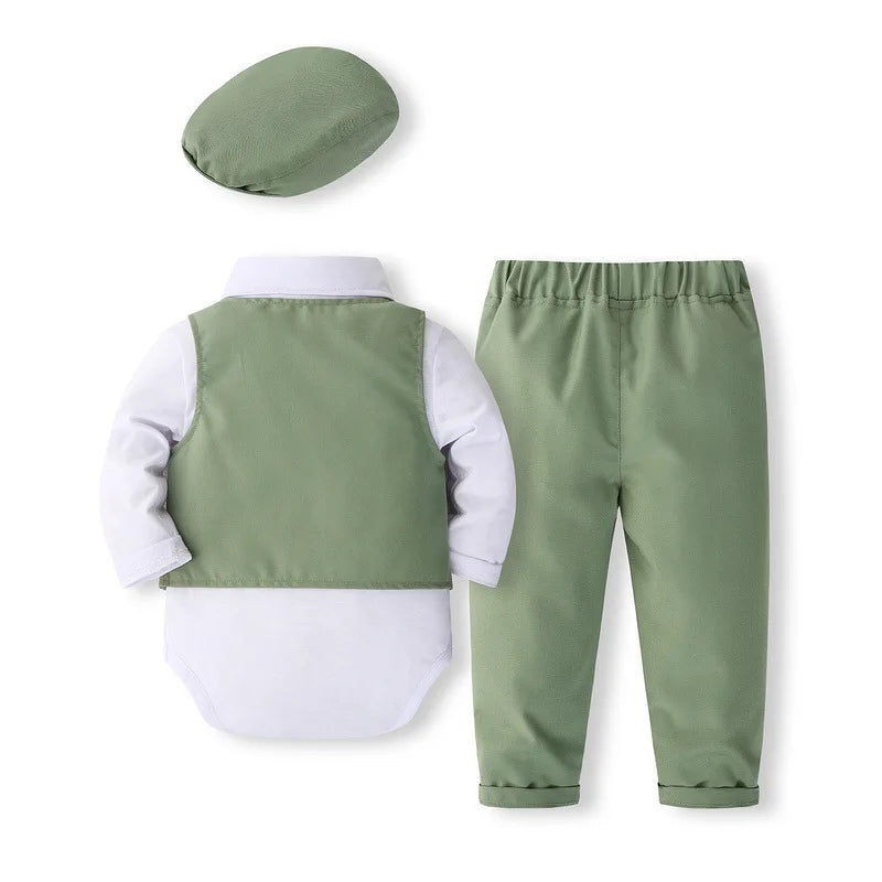 Spring Baby Boy Clothes Korean Fashion Gentleman Long Sleeve Jumpsuits+Vest+Pants Newborn Set Toddler Boutique Outfits BC371
