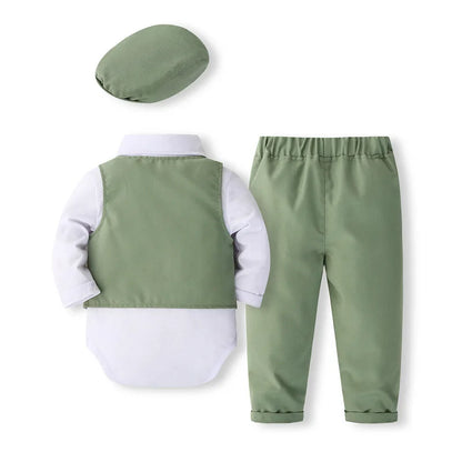 Spring Baby Boy Clothes Korean Fashion Gentleman Long Sleeve Jumpsuits+Vest+Pants Newborn Set Toddler Boutique Outfits BC371