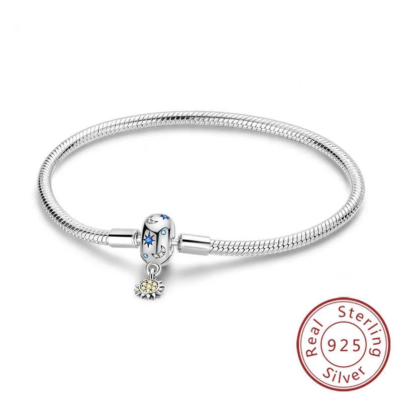 Original 925 Sterling Silver Bracelets 17-20CM Love Heart Flowers Butterfly Charms Beads Bracelet For Women Fashion Jewelry Gift