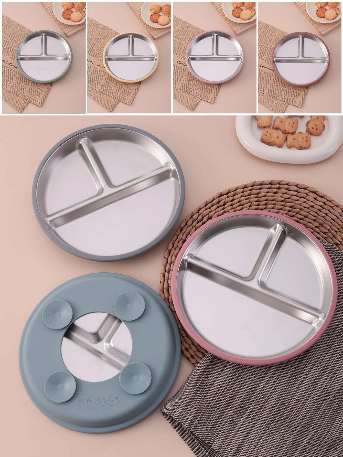 1PCS Stainless Steel Dishes Plate Detachable Suction Bowl For Baby Feeding BPA Free Silicone Base Tableware Newborn Essentials