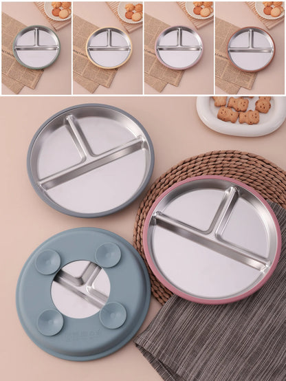 1PCS Stainless Steel Dishes Plate Detachable Suction Bowl For Baby Feeding BPA Free Silicone Base Tableware Newborn Essentials