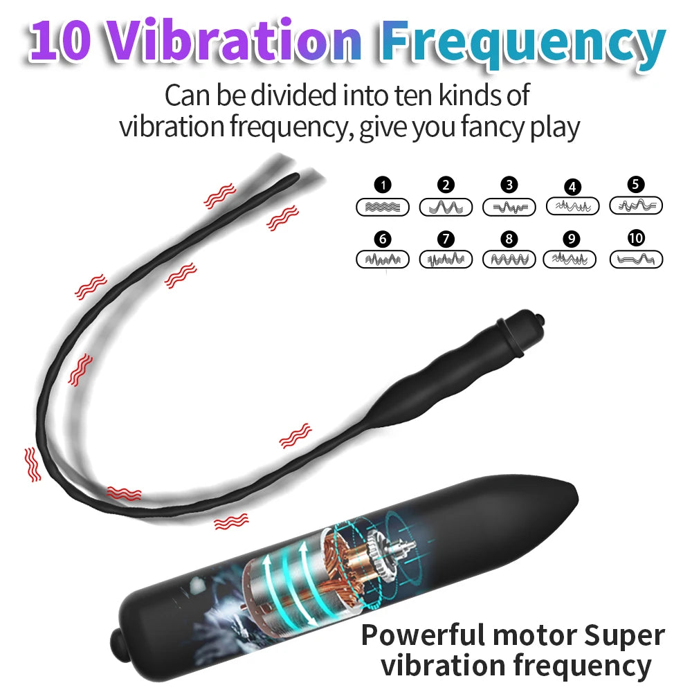 10 Frequency Urethral Vibrator Horse Eye Stimulator Sounding Penis Plug Insert Catheter Expander Male Masturbator Sex Toys