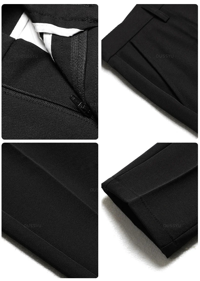 Autumn Winter Men‘s Suit Pants Slim Business Office Elastic Waist Black Grey Classic Pant Korean Trousers Male Plus Size 28-38