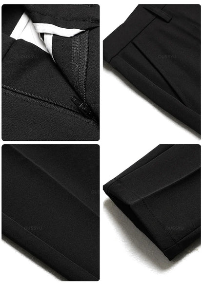 Autumn Winter Men‘s Suit Pants Slim Business Office Elastic Waist Black Grey Classic Pant Korean Trousers Male Plus Size 28-38