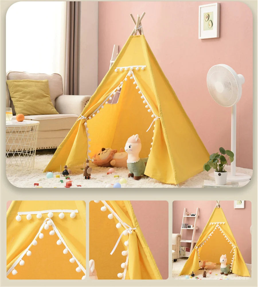 Portable Children Play Tent 1.6m/1.3m Indoor Play House Wigwam Child Tipi Teepee Toddler Ball Pit Castle Play Room for Girls