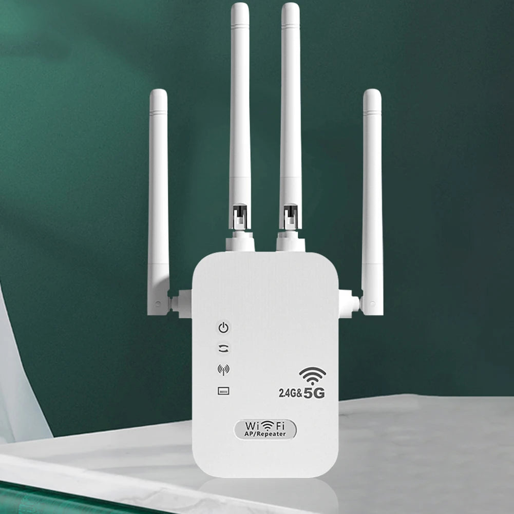 1200Mbps WiFi Repeater Signal Amplifier Dual Band 2.4G 5G WI-FI Signal Booster Long Range WIFI Network Extender for Home Office