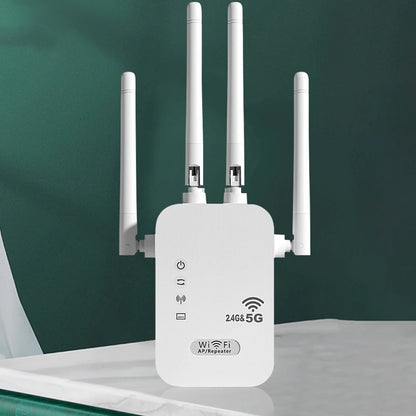 1200Mbps WiFi Repeater Signal Amplifier Dual Band 2.4G 5G WI-FI Signal Booster Long Range WIFI Network Extender for Home Office