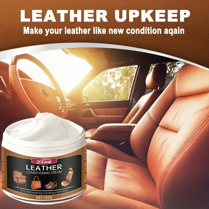Car Leather Seat Conditioner Cream - Auto Interior Restorer for Sofa, Bag, Jacket | Plastic & Leather Care Oil, Nourishing Treat