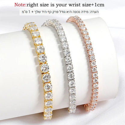 Smyoue 18k Gold Plated Moissanite Tennis Bracelet for Women 3/4/5mm Classic 925 Sterling Silver Certified Bracelet for Men Chain