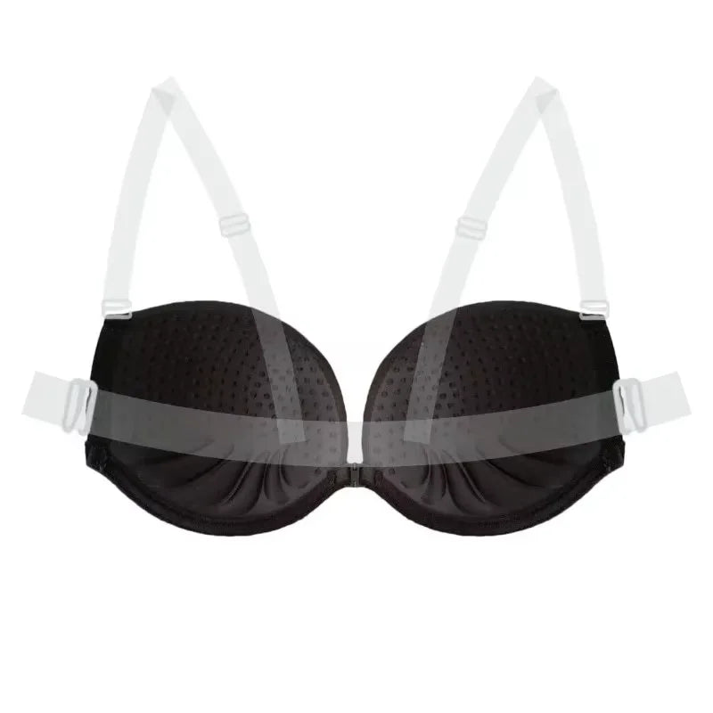 Multiway Backless Bra Push Up - Invisible Bralette with Removable Transparent Straps for Bridal, Evening Wear, Sexy Lingerie