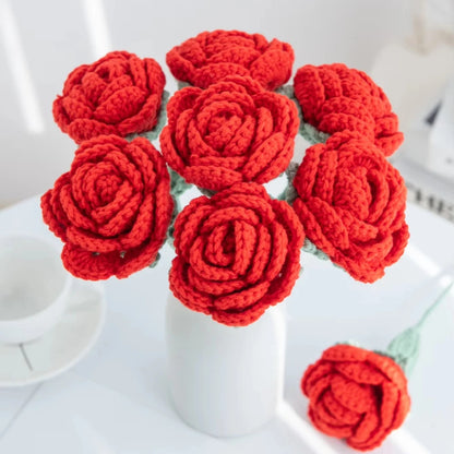 1/3pcs Artificial Flowers Handmade Crochet Rose Finish Product Outdoor Garden Wedding Bridal Bouquets Home Bonsai Party Diy Gift