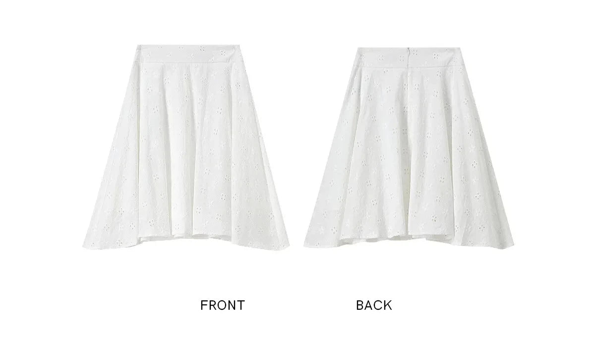 SENTUBILA Women's White Cotton Summer Skirt 2026 Woman Fashion Hollow Embroidery A-Line Short Skirt Female Clothes Q62QG7173
