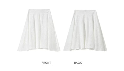 SENTUBILA Women's White Cotton Summer Skirt 2026 Woman Fashion Hollow Embroidery A-Line Short Skirt Female Clothes Q62QG7173