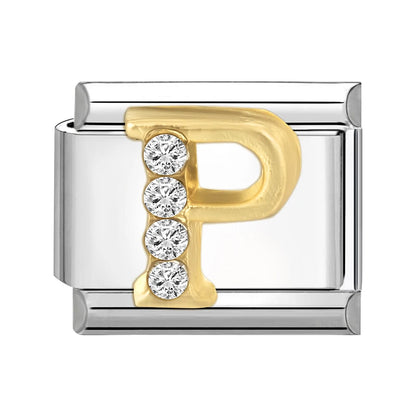 New Girls Italian Bracelet 26 English Letters Charm Stainless Steel Bangle Gold Color Inlaid Zirconia DIY Making Jewelry Gifts