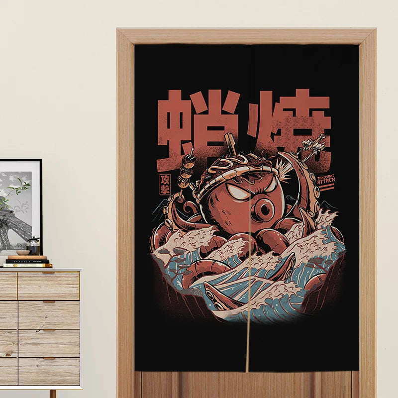 Custom Japanese Resturant Ramen Noren Curtain  Noodles Shop Kitchen Cloth Doorway Curtains Oil Smoke Proof Partition No Punching