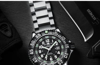 Addies Dive Men Fashion Casual Watch Calendar Display 50m Waterproof Tube Luminous Watch Black Dial Rotating Bezel Quartz Watch