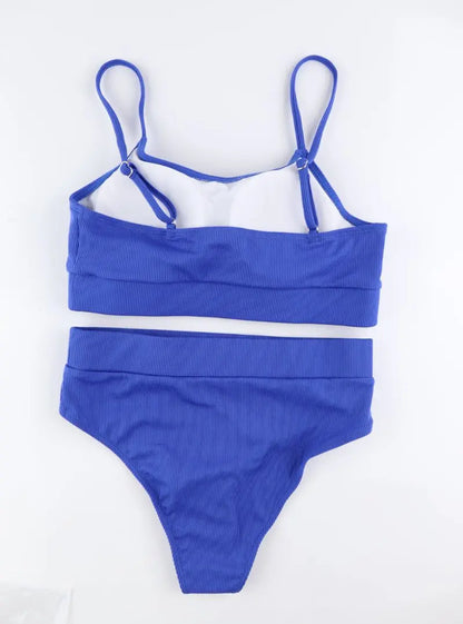 Cikini-Solid High Waist Bikinis Set for Women, Small Pit Stripe Swimsuit, Summer Beach Swimwear, Bathing Suit