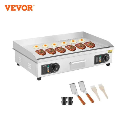 SucceBuy 22/30 inch Commercial Electric Griddle Countertop Half-Flat Top Grill 122℉-572℉ Stainless Steel Teppanyaki Grill