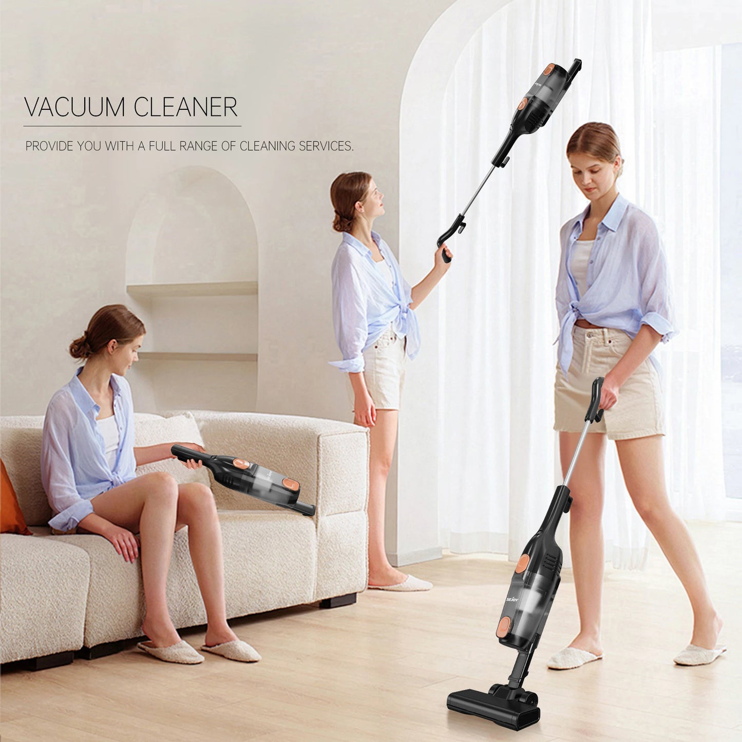 Sejoy 110/220v Corded Vacuum Cleaners 15Kpa Powerful Suction 600W Motor Stick Handheld Vacuum Cleaner for Home Pet Hair Carpet