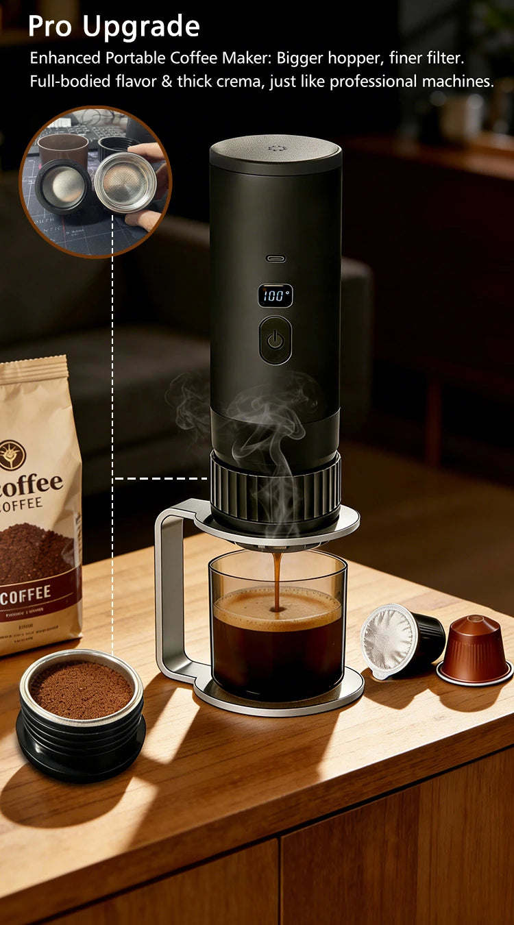 7800mAh Long-Lasting 3-in-1 Portable Coffee Maker, Electric Capsule Coffee Machine for Car, Travel & Camping