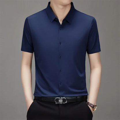 Men's Business Casual Solid Color Short Sleeve Shirt Summer Fashion No Ironing Comfortable Versatile Top for Men