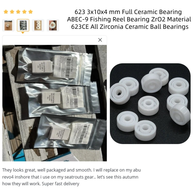 4Pcs 623CE Full Ceramic Bearing 3x10x4 mm ABEC-9 for Fishing Spinning Baitcasting Reel Corrosion Resistant Oil Free