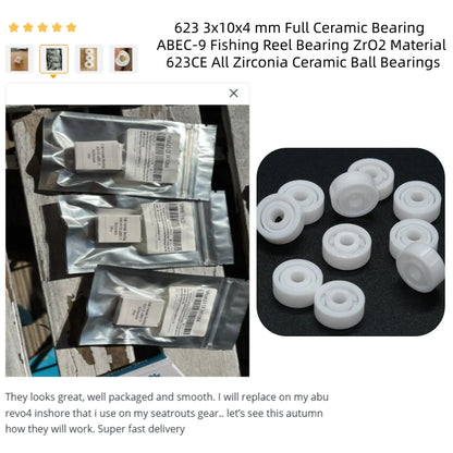 4Pcs 623CE Full Ceramic Bearing 3x10x4 mm ABEC-9 for Fishing Spinning Baitcasting Reel Corrosion Resistant Oil Free
