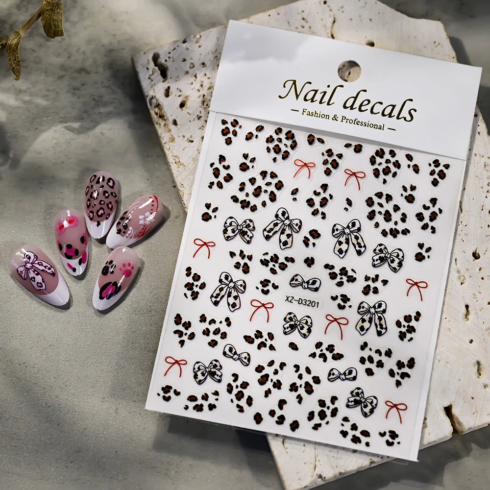 5D Pink Leopard Print Nail Art Stickers 8x10cm Pink/Black/Brown Leopard Nail Decal DIY Manicure Adhesived Leopard Slider