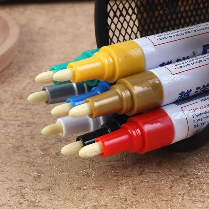Car Paint Scratches Repair Brush Pen Waterproof Water Paint Marker Pen Car Tire Tread Care Automotive Black White Red Silver