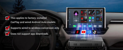 OTTOCAST Play2Video Pro Ai Box Pro Built in YouTube Netflix IPTV Video Box Wired to Wireless CarPlay Android Auto Adapter
