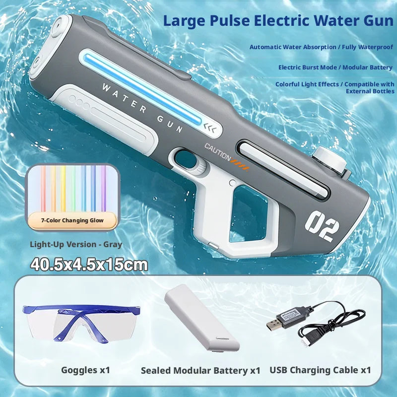 Electric Water Gun Powerful Automatic Squirt Toy Summer Beach Pool Outdoor Game Dual Mode Manual Water Blaster with LED Light