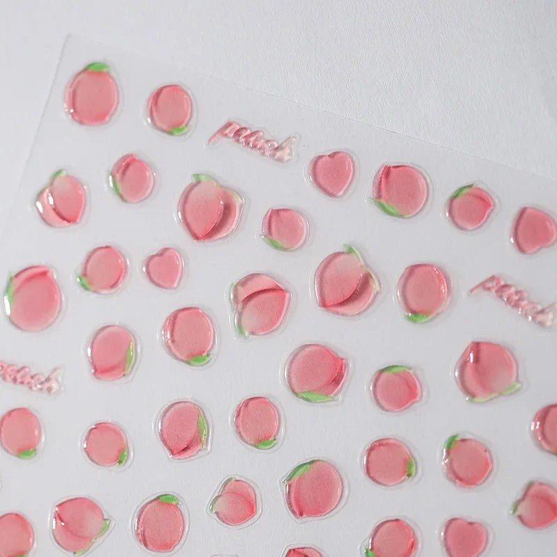 Fresh Sweet Fruits Strawberry Cherry Bowknot Love Heart Lemon 5D Nail Art Stickers Self Adhesive Decorations Nail Manicure Decal