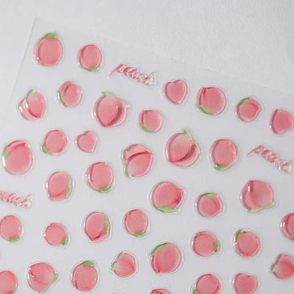 Fresh Sweet Fruits Strawberry Cherry Bowknot Love Heart Lemon 5D Nail Art Stickers Self Adhesive Decorations Nail Manicure Decal