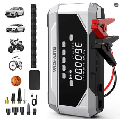 Car Battery Jump Starter with Air Compressor, 12V 1000A/1500A PEAK 26800mah Portable Car Jump Starter with 150 PSI Inflator (for ALL Petrol or 10L Diesel), Emergency LED Flashlight