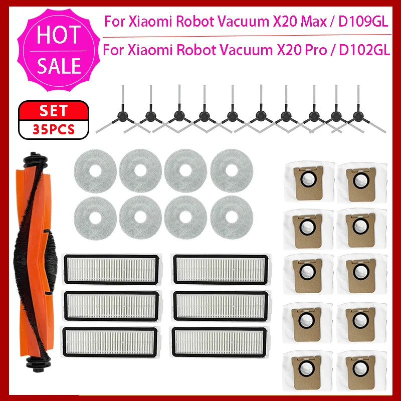 Compatible For Xiaomi Robot Vacuum X20 Pro / D102GL Accessories Main Brush Side Brush Hepa Filter Mop Cloth Dust Bag Replacement