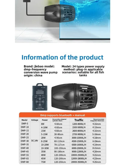 Jecod/Jebao New Cordless DMP-10M/20M-30/40M WiFi Bluetooth App Control Freshwater Saltwater Fish Tank Aquarium Wavemaker Pump