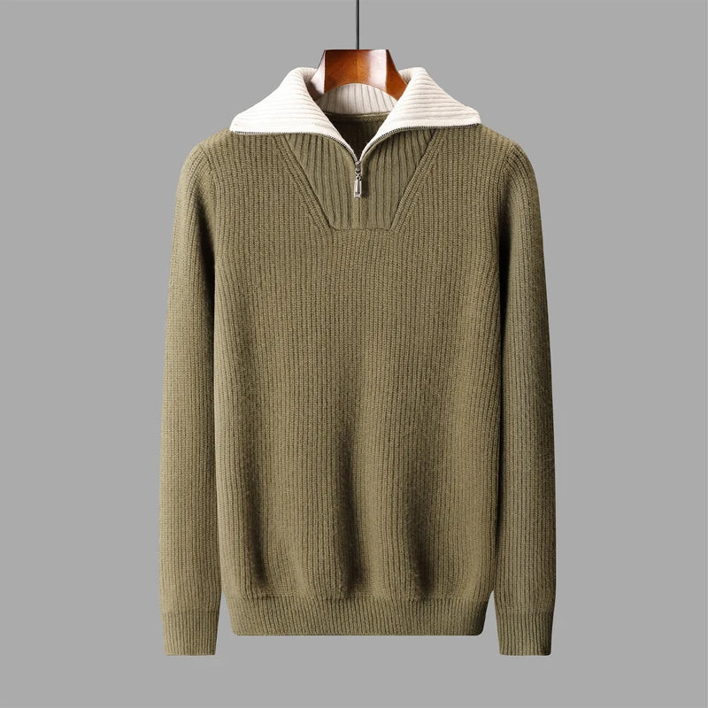 Pullover sweater for men, men's lapel sweater 2025 new loose knit autumn and winter full sleeved men's 100% Australian wool swea