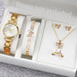 6PCS/Set Fashion Women's Quartz Watch Stainless Steel Band Wrist Watches Diamond Jewelry Set(Without Box)
