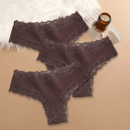 3Pcs/set Women Cotton Lace Panties Floral Intimate Underwear Trendy Patchwork Lace Briefs Female Soft Underpants Lingerie S-XL