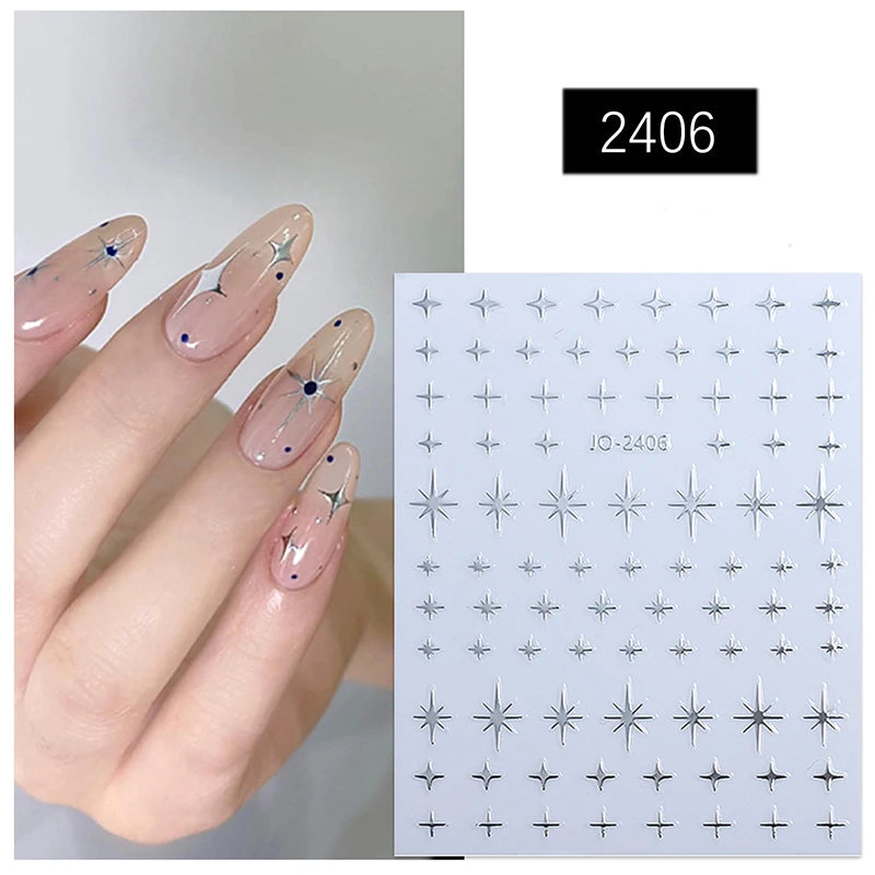 3d Nail Art Stickers Red Black White Love Hearts Stars Clouds French Full Tips Adhesive Nail Decals Slider For Manicure