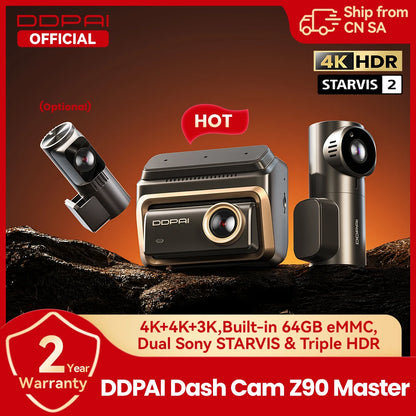 DDPAI Z90 Master 4K+4K Dual Car Dashcam Front and Rear Dual HDR Dash Cam GPS ADAS Parking Night Vision Camera DVR Video Recorder