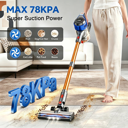 Honki 78KPA Cordless Vacuum Cleaner with LED High Power Strong Suction Wet and Dry Handheld Vacuum Cleaner for Pet Hair Carpet
