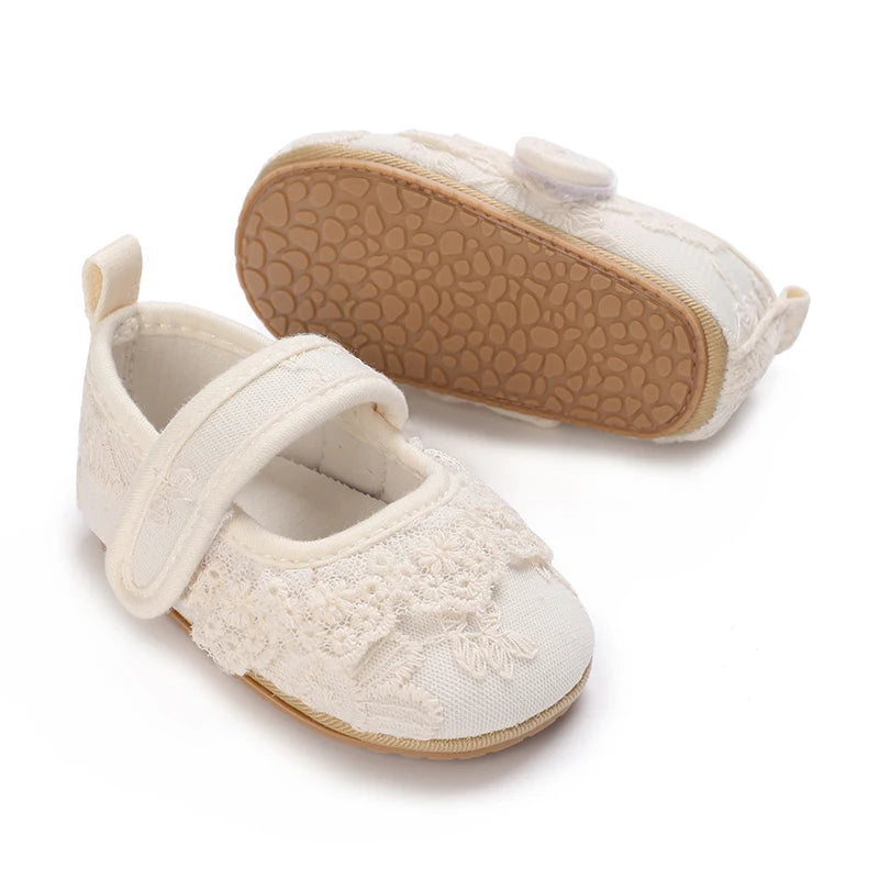 Cute Lace Baby Princess Shoes for Spring And Autumn 0-18M Infant Girls Anti-Slip Rubber Sole Bow Detail Anti-Slip Footwear