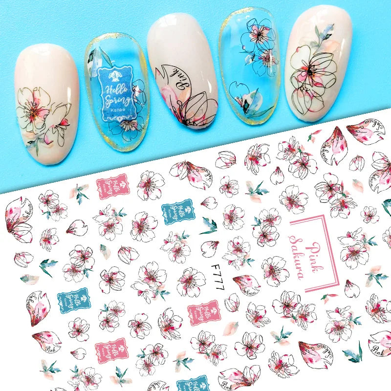 Black and White Love Flowers Line Art 3D Stickers Nail Decals Nail Art Accessories Butterfly Rose Nail Stickers Nail Sliders